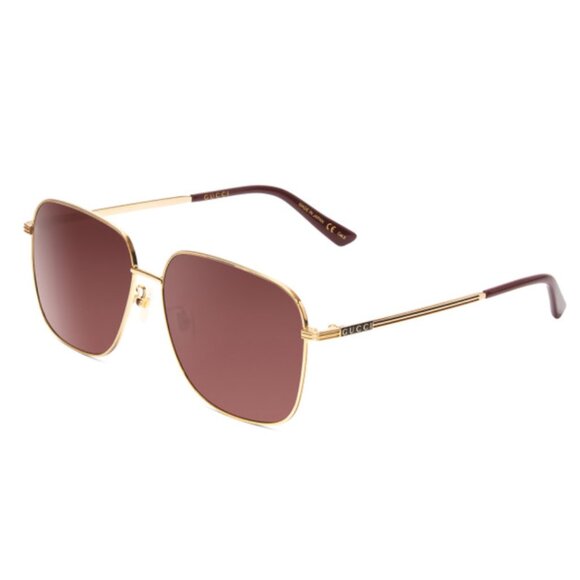 GUCCI GG0987SA-002 Unisex Classic Designer Sunglasses in Gold & Plum/Brown 60 mm